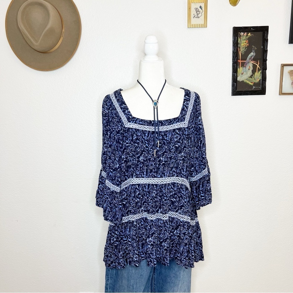 Free People Talk About It Tunic Blue M